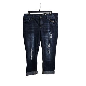 Indigo Rein Distressed Crop Jeans Size 13 Low Mid Rise Dark Wash